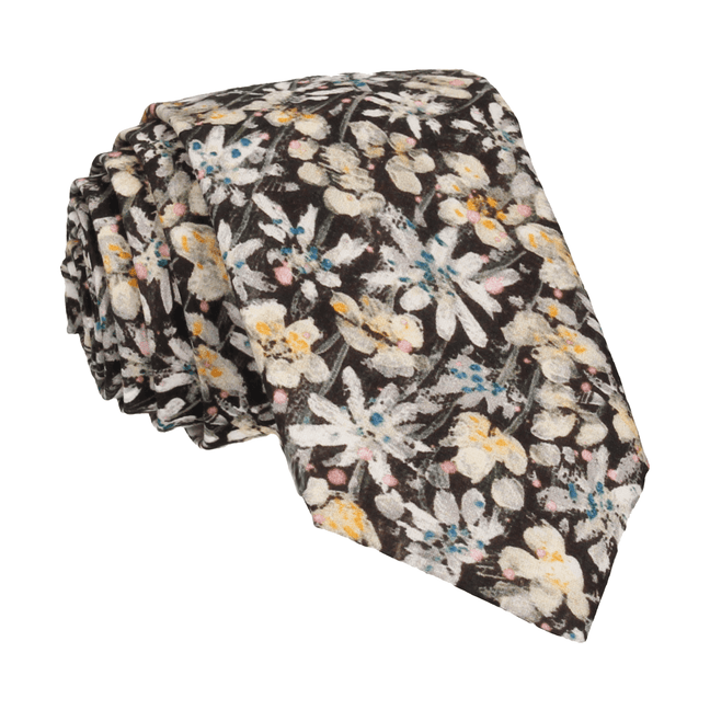 Beige Painted Flower Eleanora Liberty Cotton Tie - Tie with Free UK Delivery - Mrs Bow Tie