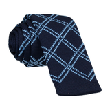 Navy Blue Plaid Knitted Tie - Tie with Free UK Delivery - Mrs Bow Tie