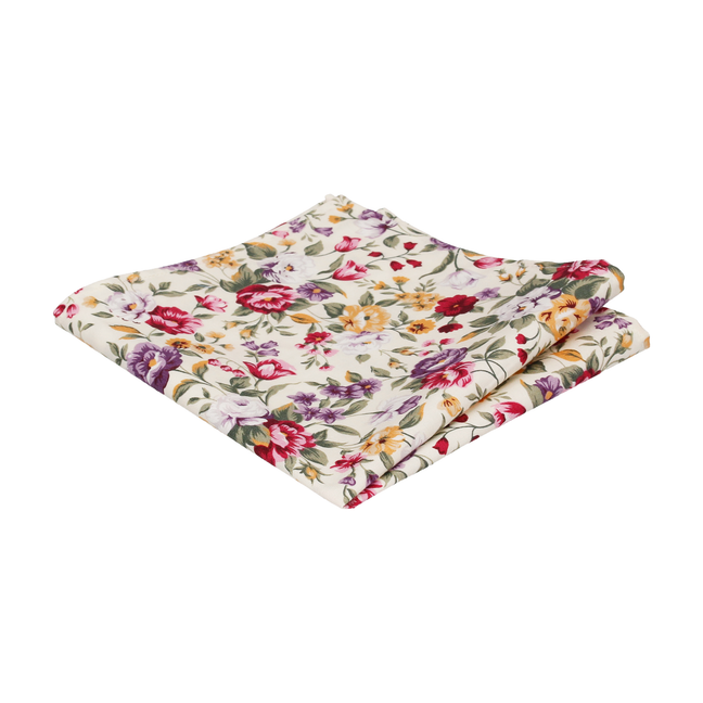 Cream & Pink Floral Cotton Pocket Square - Pocket Square with Free UK Delivery - Mrs Bow Tie