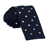 Navy Blue White Spot Knitted Tie - Tie with Free UK Delivery - Mrs Bow Tie